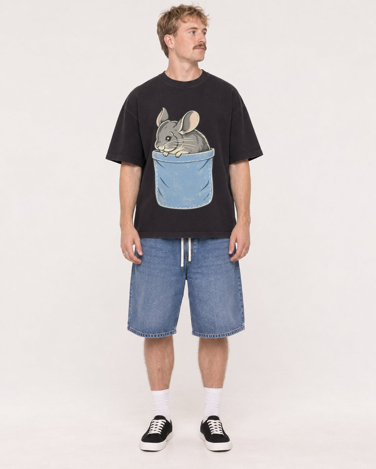 Mockup Boxy Heavyweight Tee Black male full-body 19