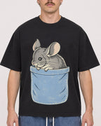 Mockup Boxy Heavyweight Tee Black male close-up 19