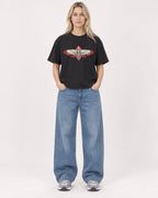 Mockup Boxy Heavyweight Tee Black female full-body 08