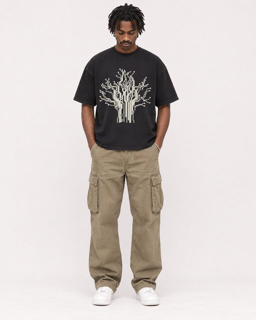 Mockup Boxy Heavyweight Tee Black male full-body 04