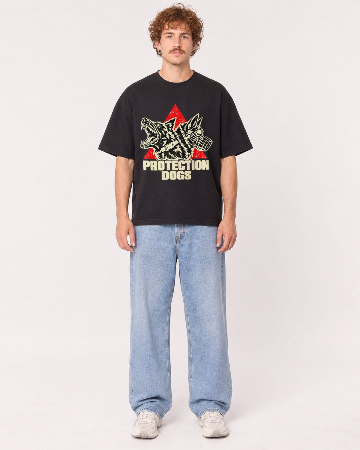 Mockup Boxy Heavyweight Tee Black male full-body 09
