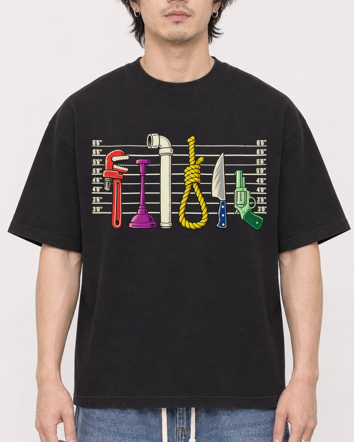 Mockup Boxy Heavyweight Tee Black male close-up 03