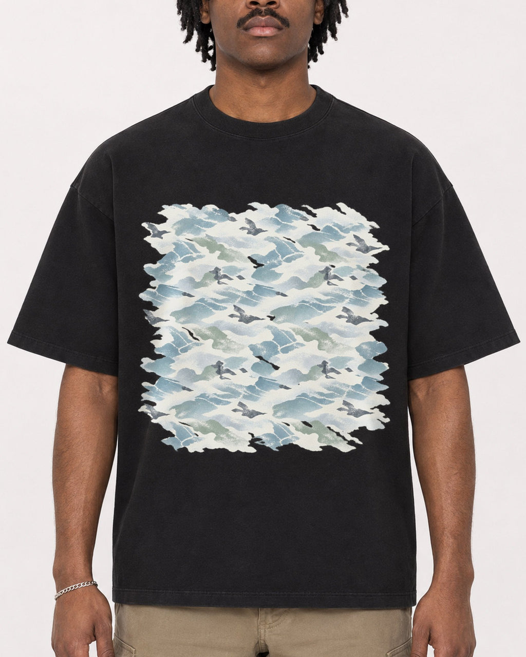Mockup Boxy Heavyweight Tee Black male close-up 04
