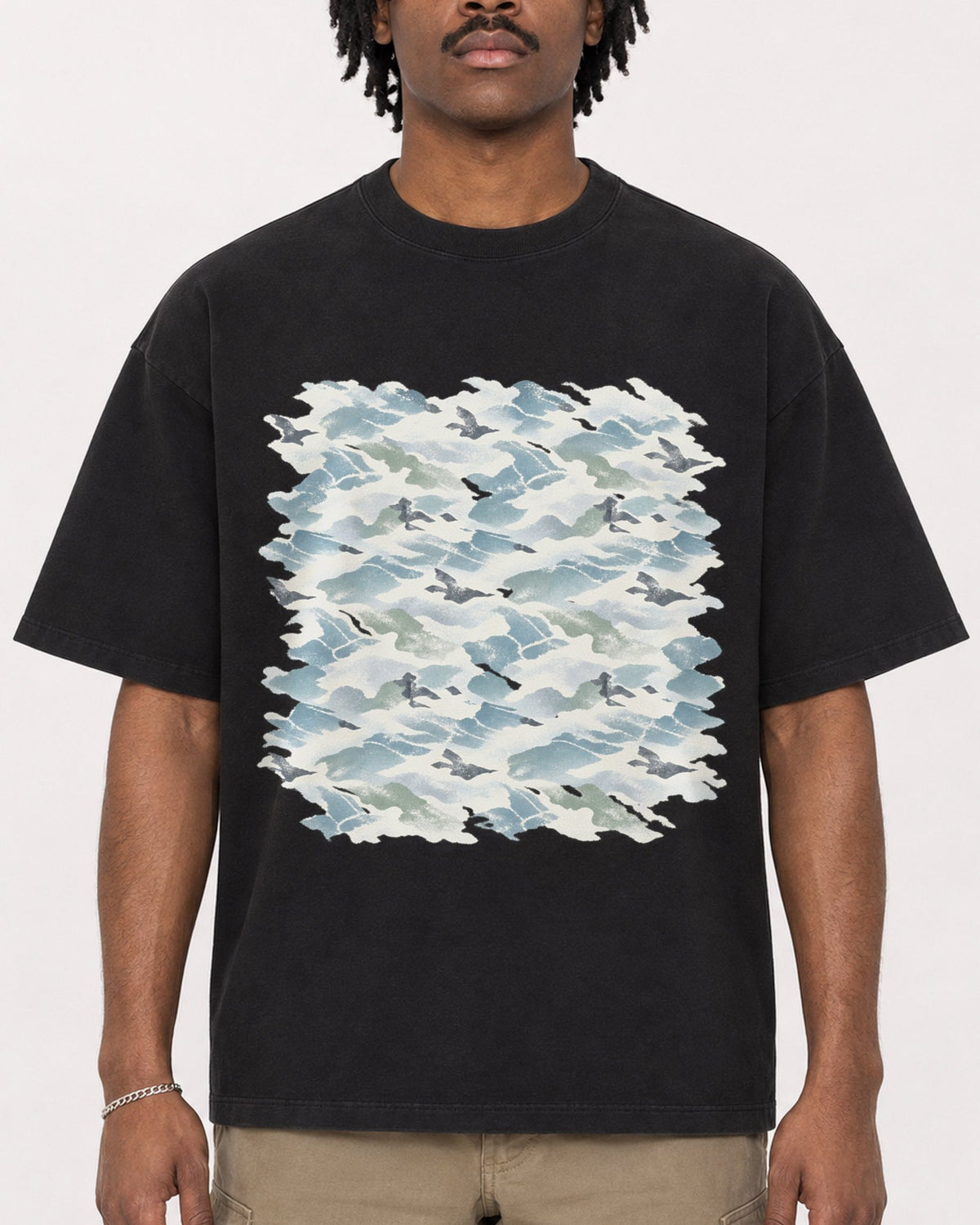 Mockup Boxy Heavyweight Tee Black male close-up 04