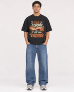 Mockup Boxy Heavyweight Tee Black male full-body 10