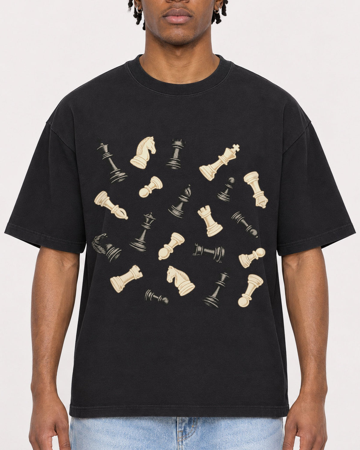 Mockup Boxy Heavyweight Tee Black male close-up 05