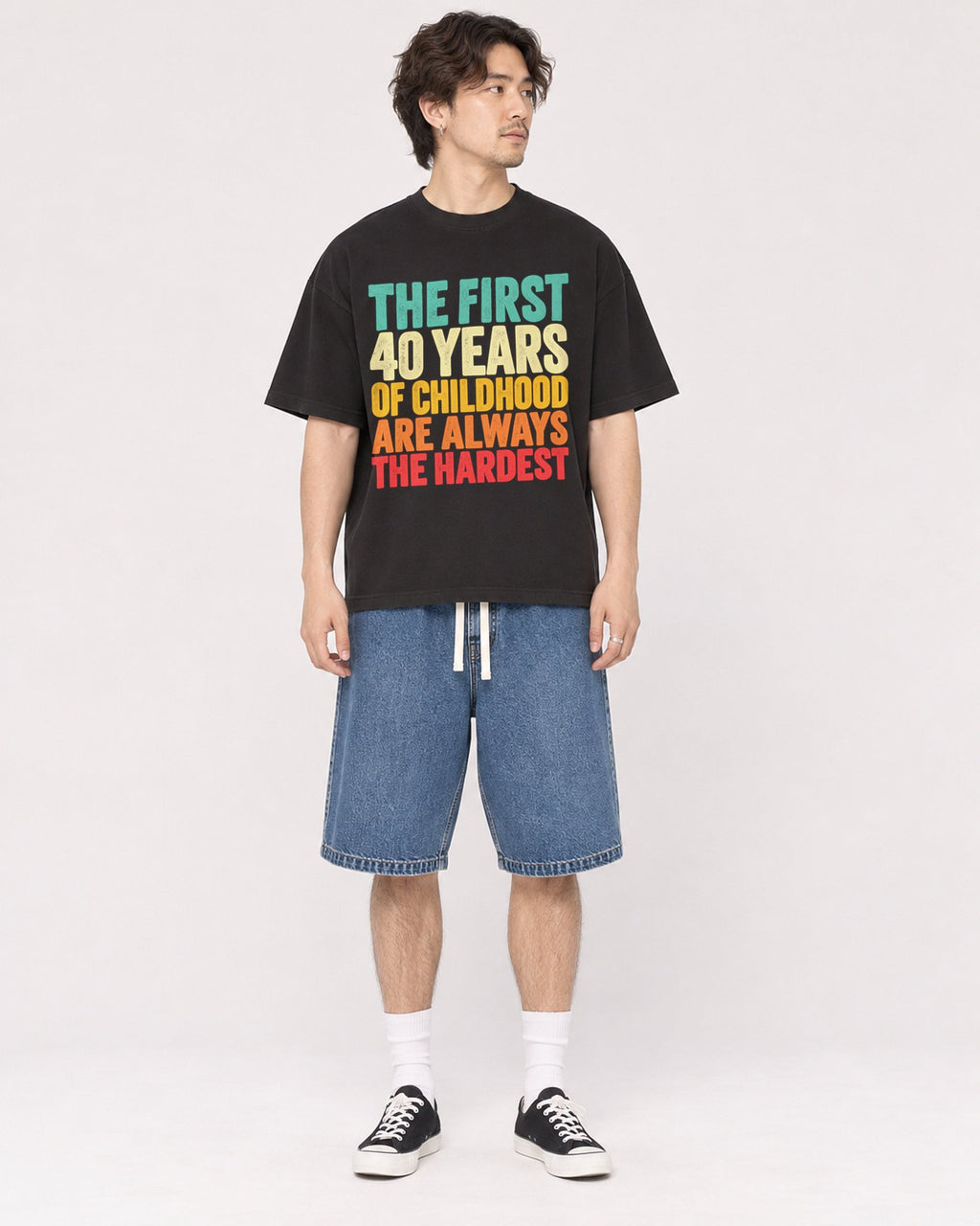 Mockup Boxy Heavyweight Tee Black male full-body 03
