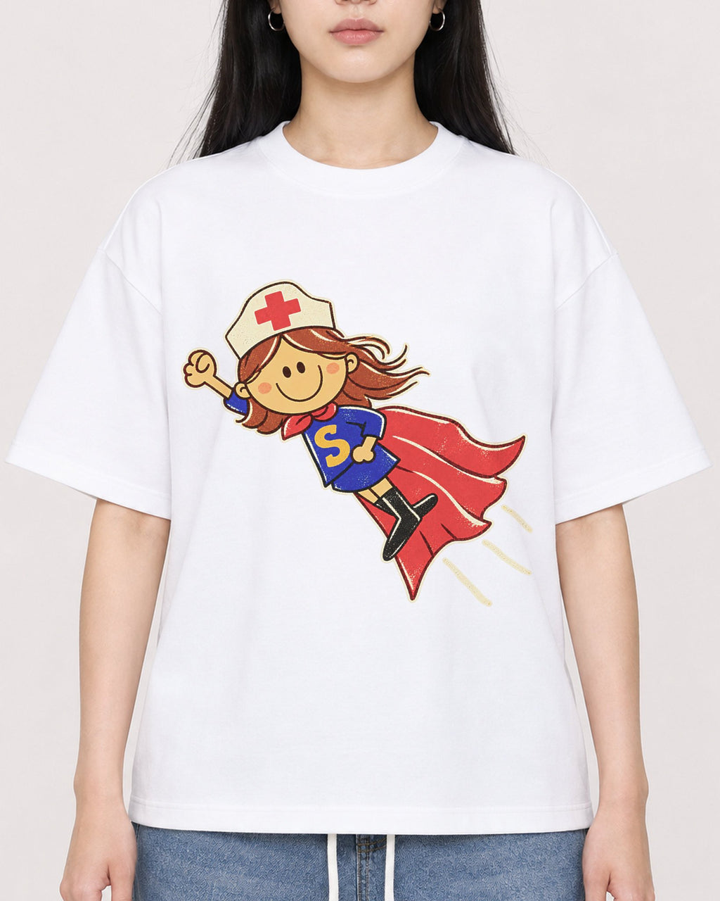 Mockup Boxy Heavyweight Tee White female close-up 01