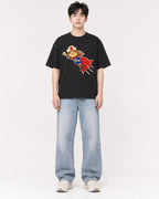 Mockup Boxy Heavyweight Tee Black male full-body 01