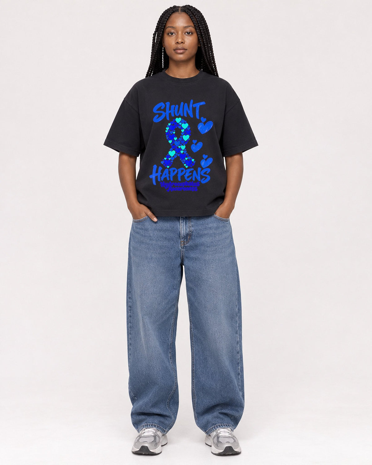 Mockup Boxy Heavyweight Tee Black female full-body 04