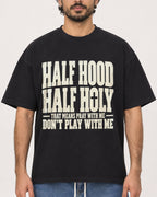 Mockup Boxy Heavyweight Tee Black male close-up 47