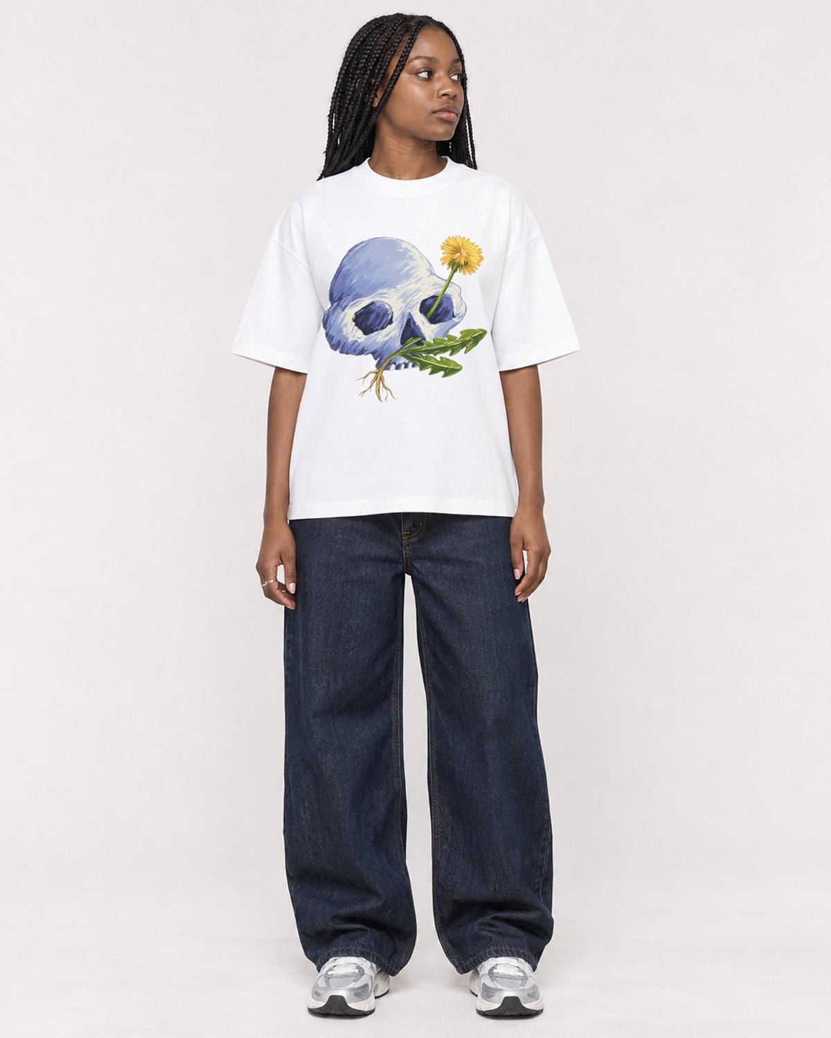 Mockup Boxy Heavyweight Tee White female full-body 04