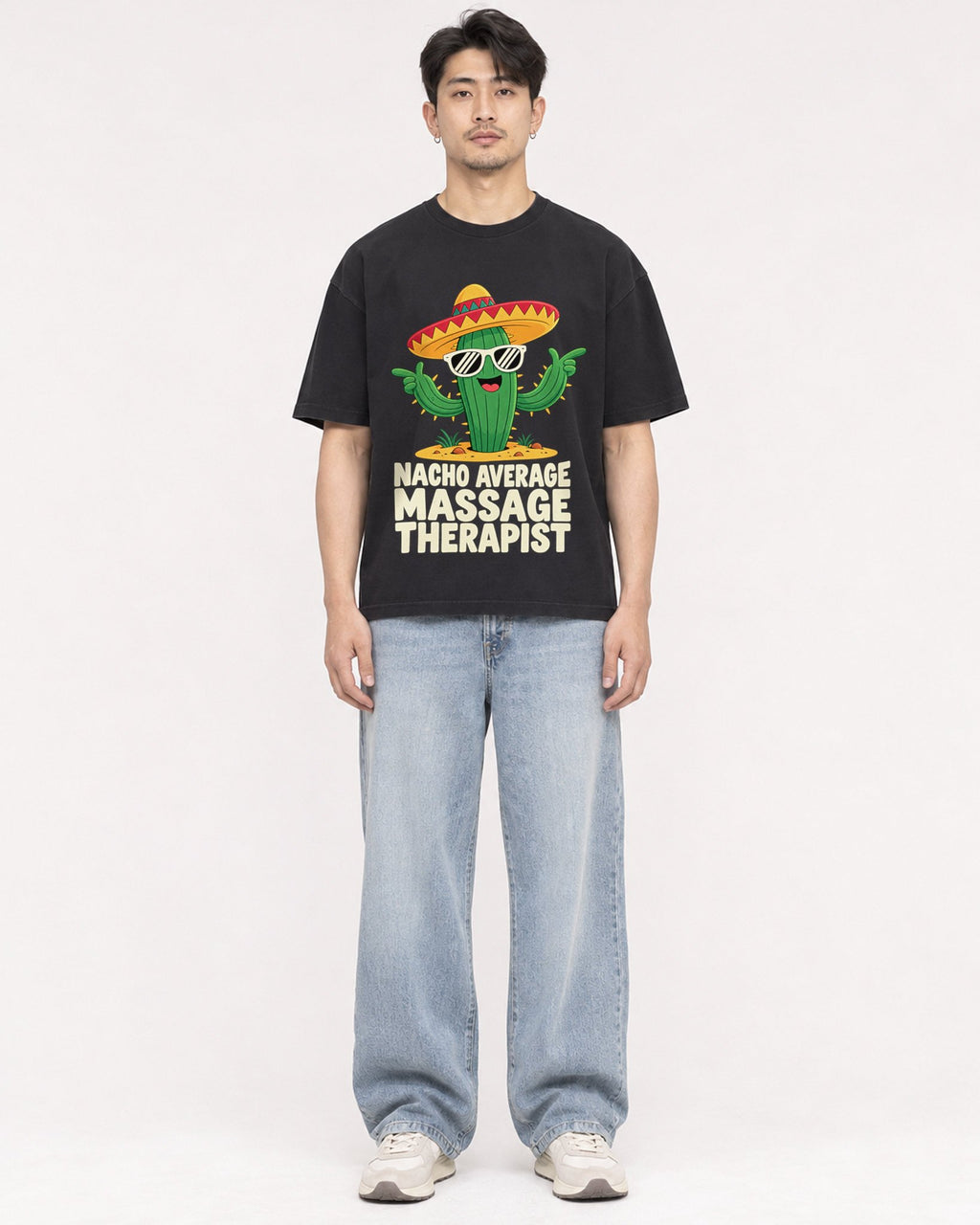 Mockup Boxy Heavyweight Tee Black male full-body 13