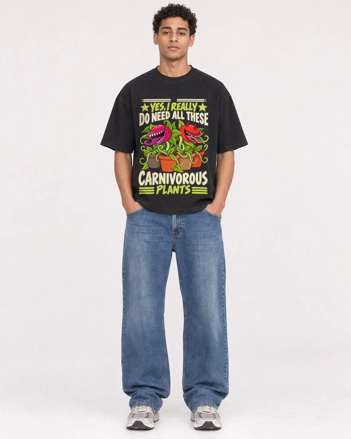 Mockup Boxy Heavyweight Tee Black male full-body 10