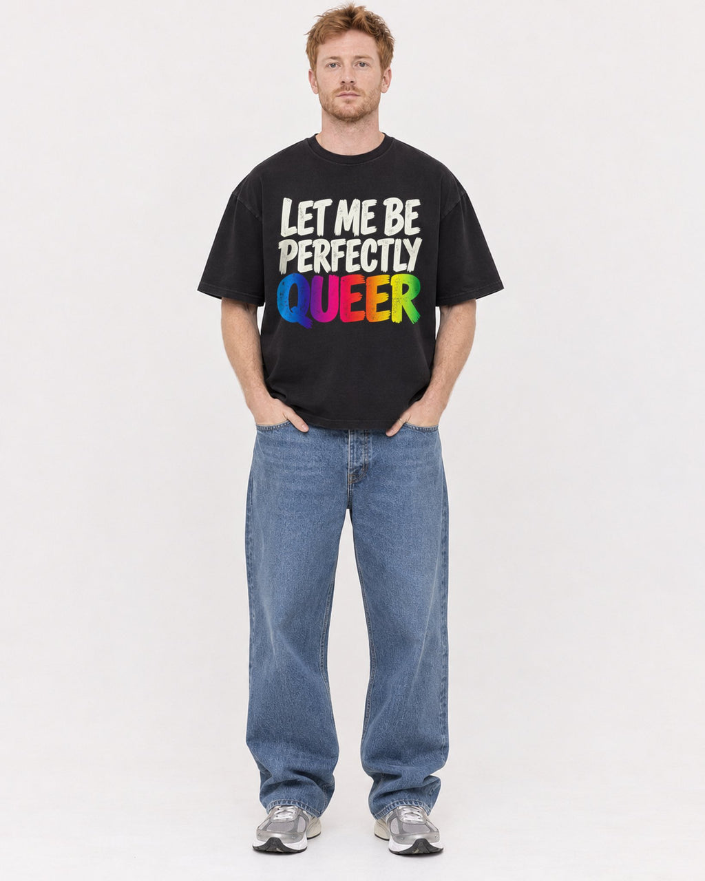 Mockup Boxy Heavyweight Tee Black male full-body 38