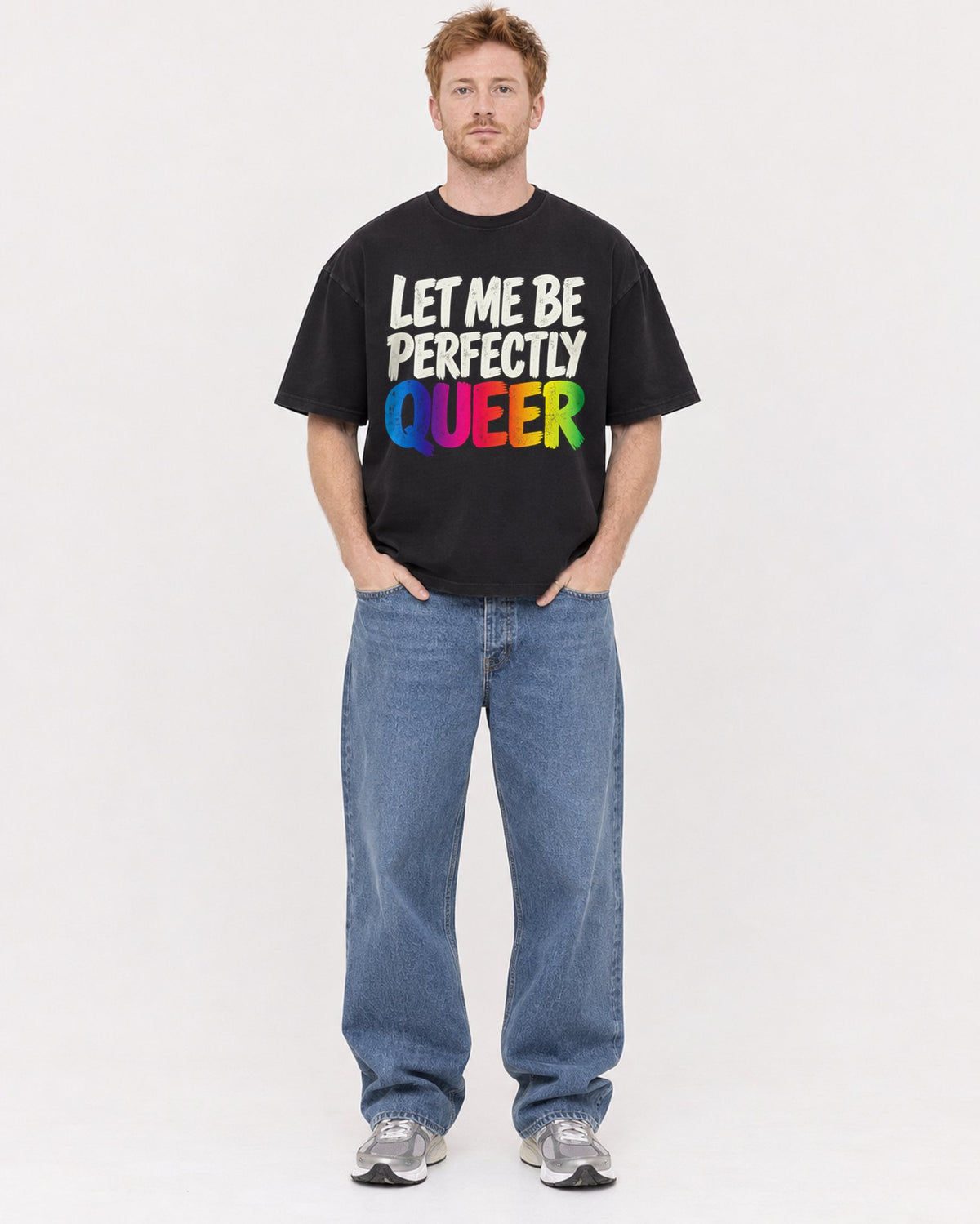 Mockup Boxy Heavyweight Tee Black male full-body 38