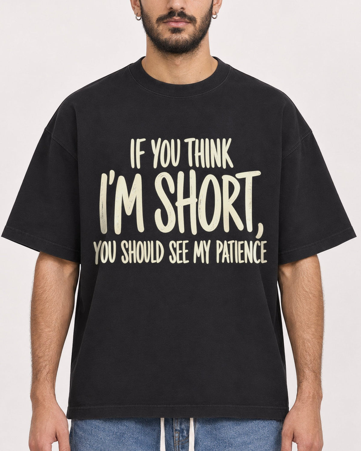 Mockup Boxy Heavyweight Tee Black male close-up 07