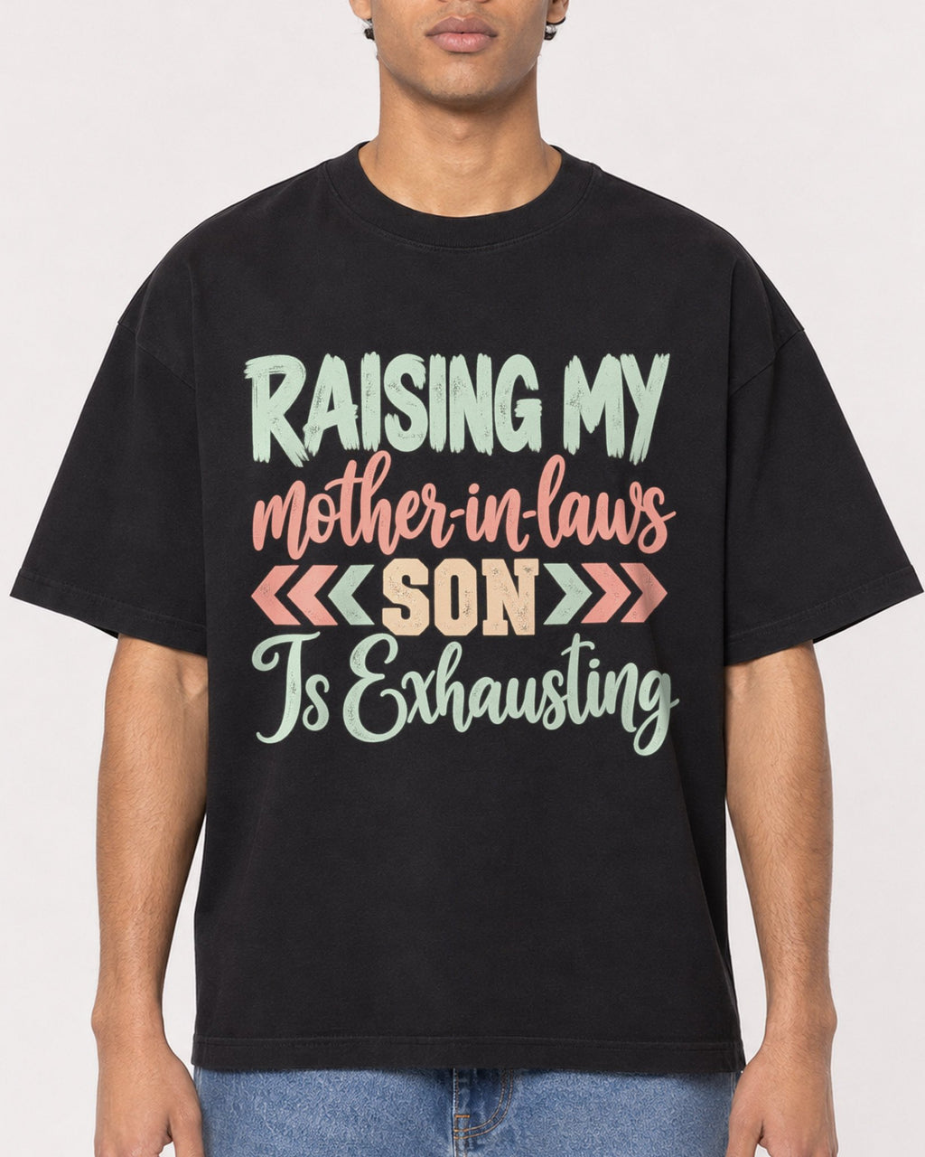 Mockup Boxy Heavyweight Tee Black male close-up 10