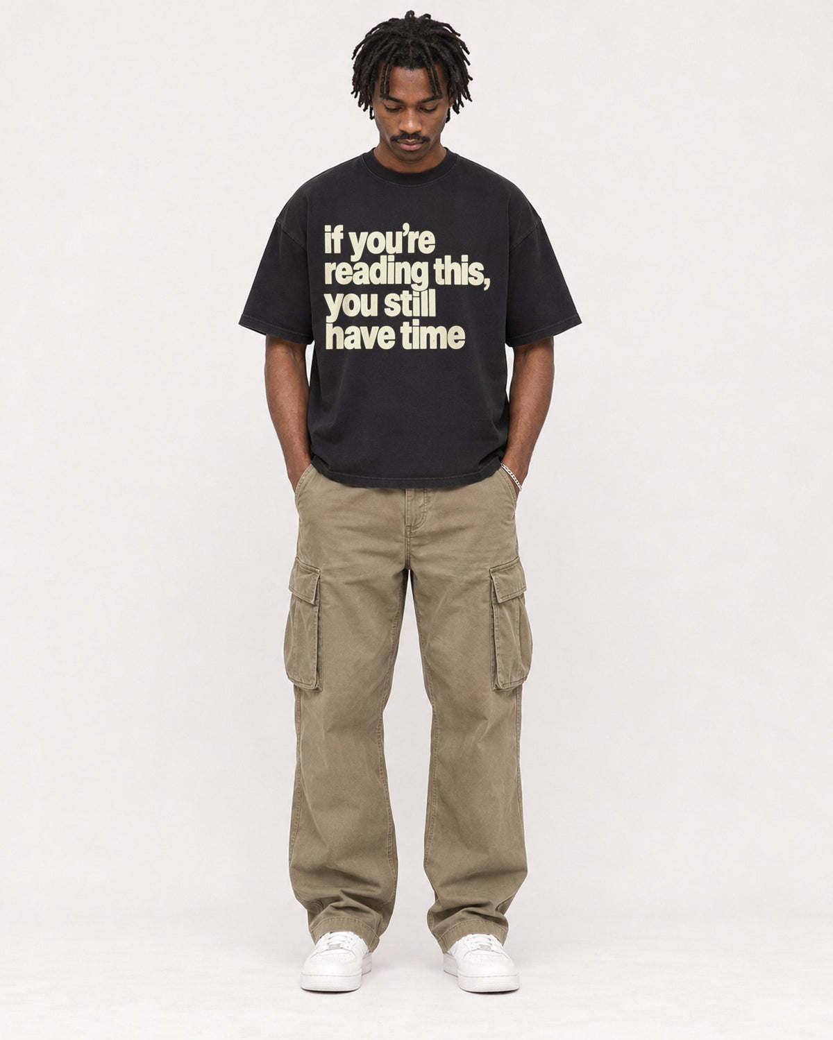 Mockup Boxy Heavyweight Tee Black male full-body 04