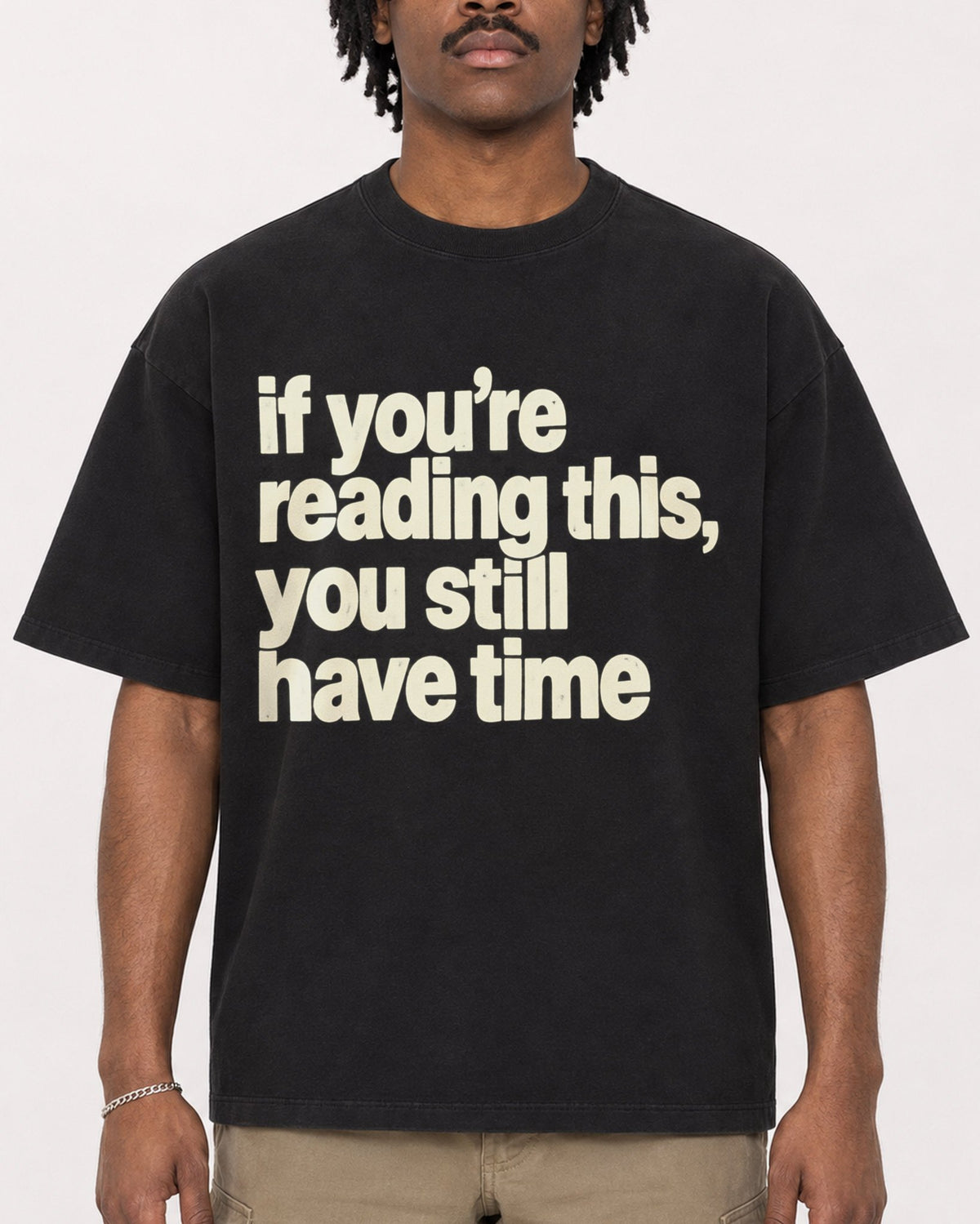 Mockup Boxy Heavyweight Tee Black male close-up 04