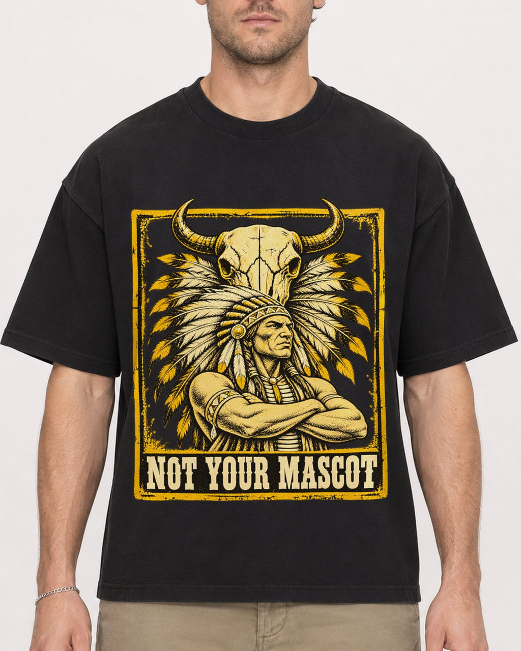 Mockup Boxy Heavyweight Tee Black male close-up 08