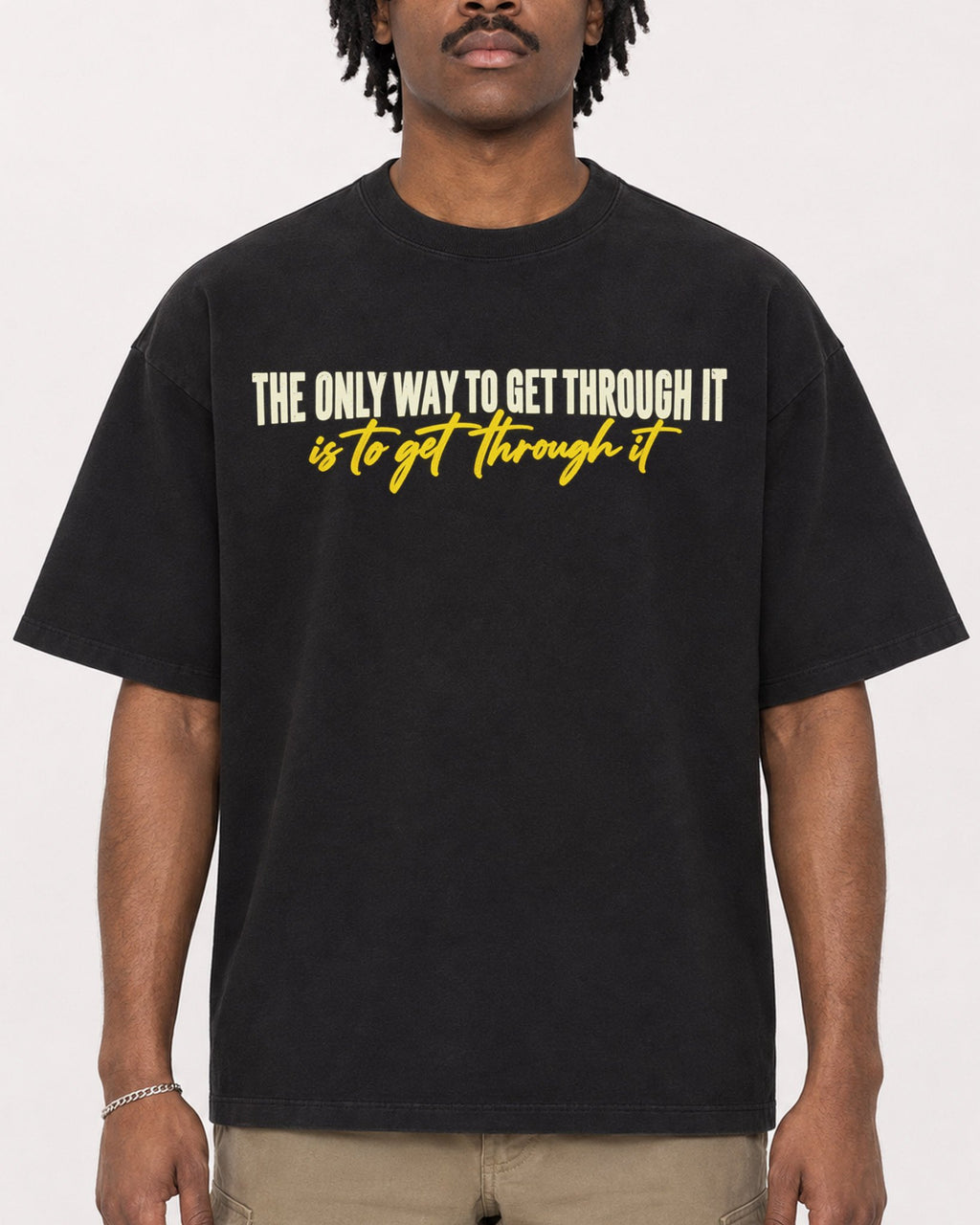 Mockup Boxy Heavyweight Tee Black male close-up 04