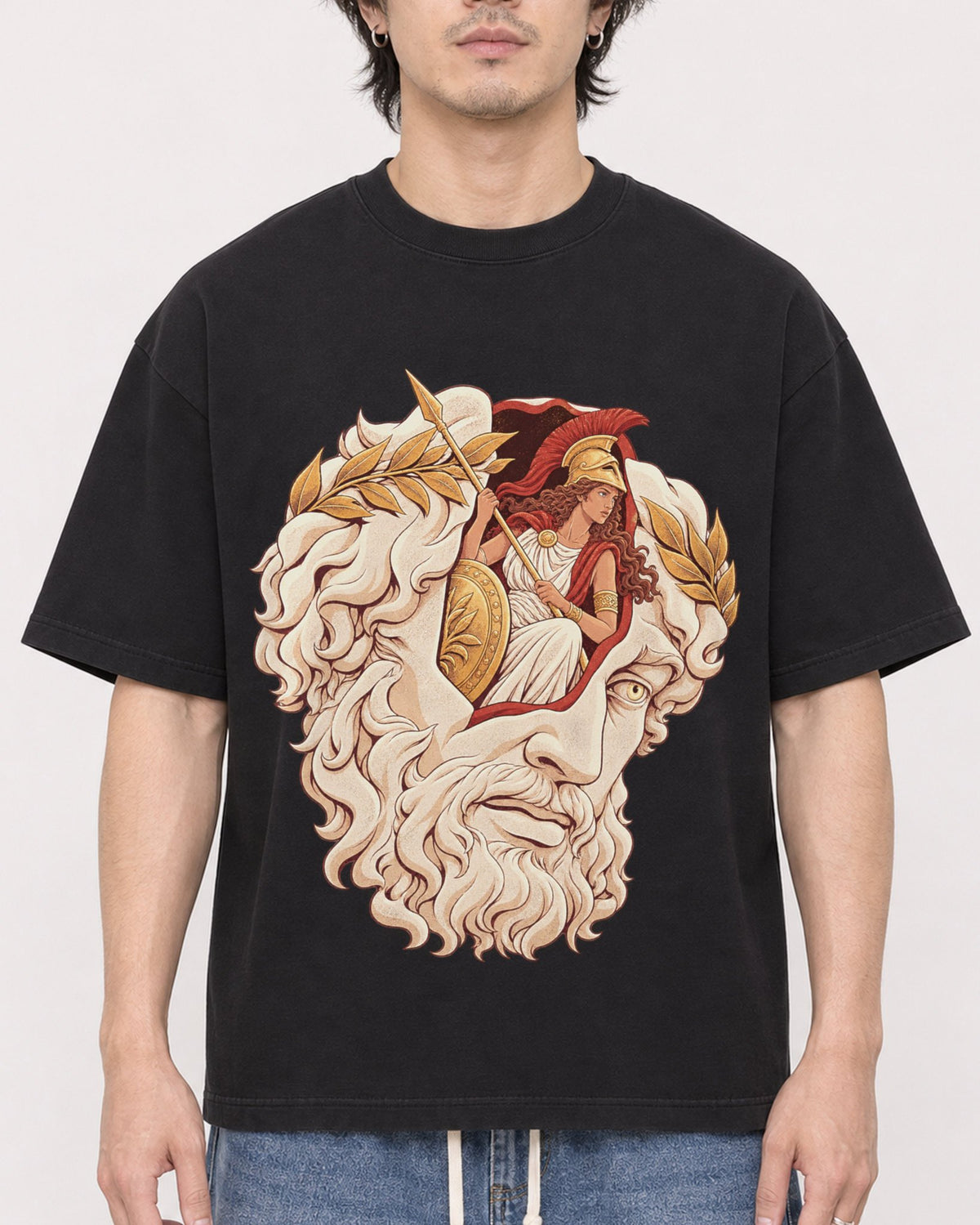 Mockup Boxy Heavyweight Tee Black male close-up 03