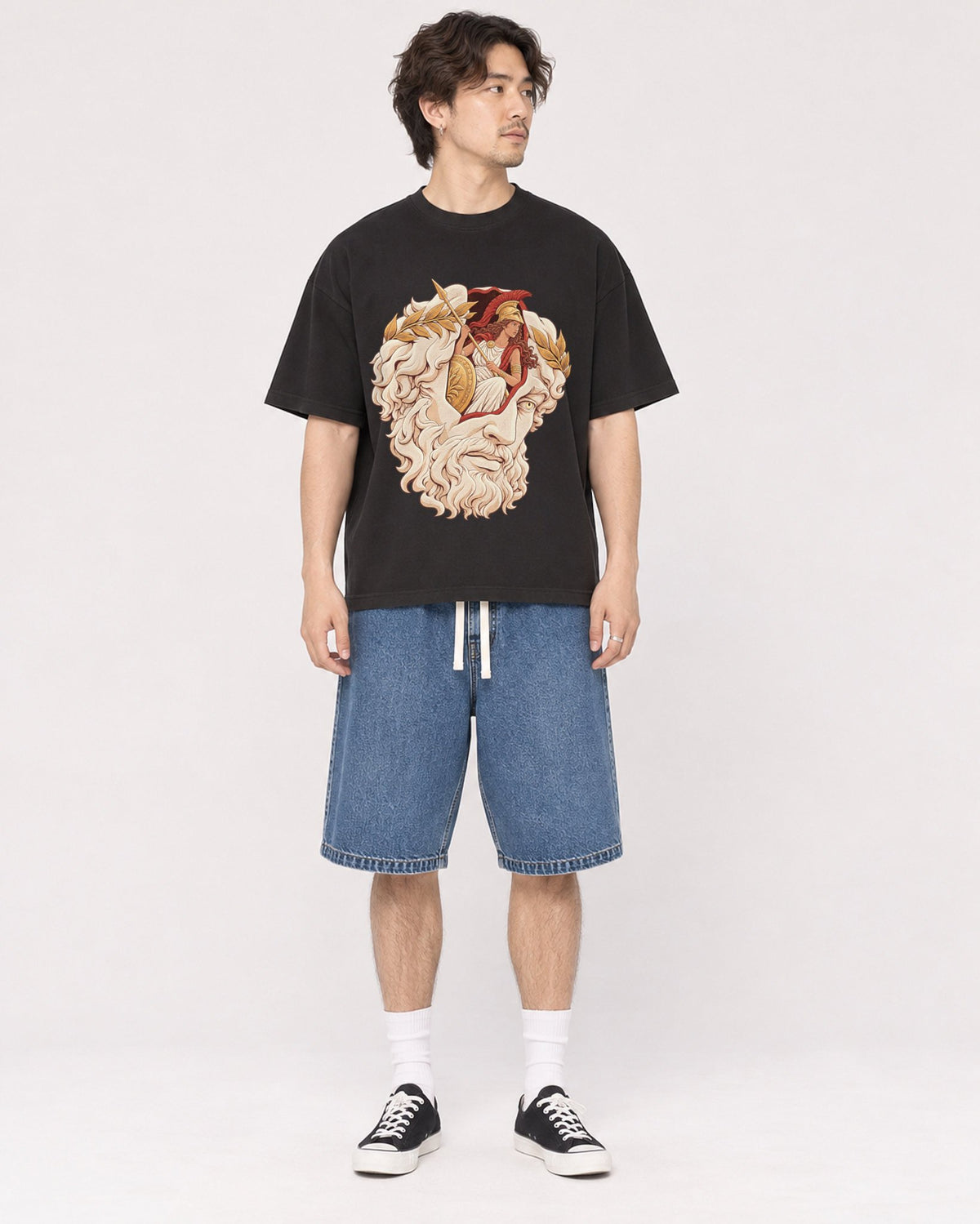 Mockup Boxy Heavyweight Tee Black male full-body 03