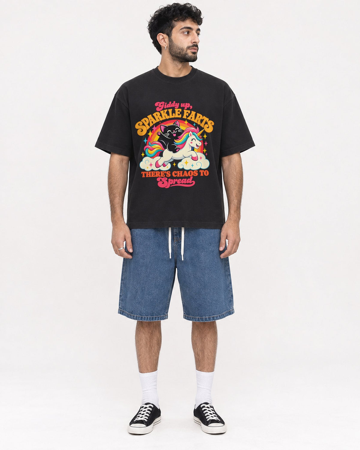 Mockup Boxy Heavyweight Tee Black male full-body 07