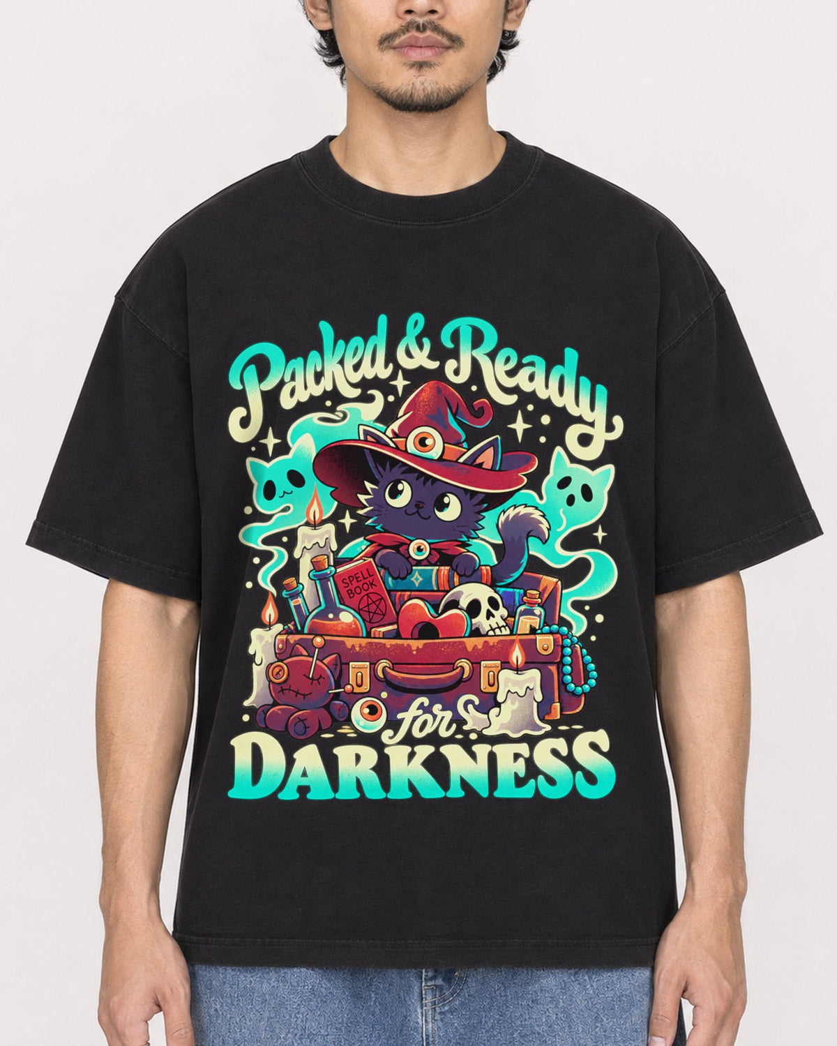 Mockup Boxy Heavyweight Tee Black male close-up 02
