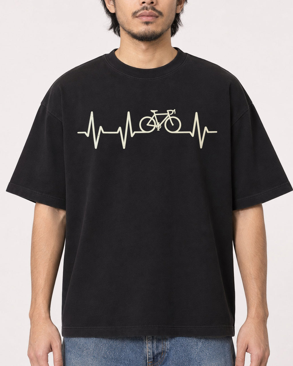 Mockup Boxy Heavyweight Tee Black male close-up 22