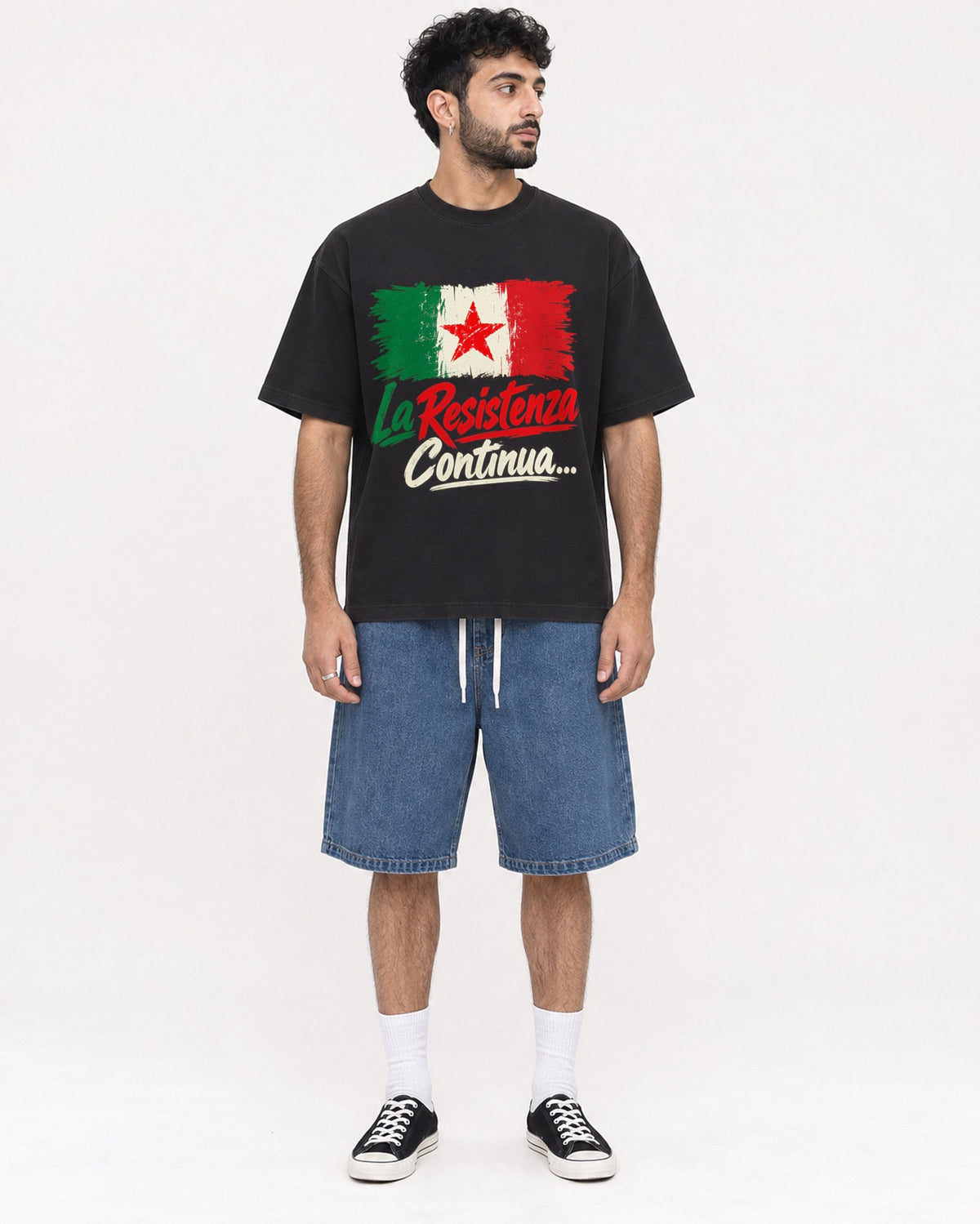 Mockup Boxy Heavyweight Tee Black male full-body 07