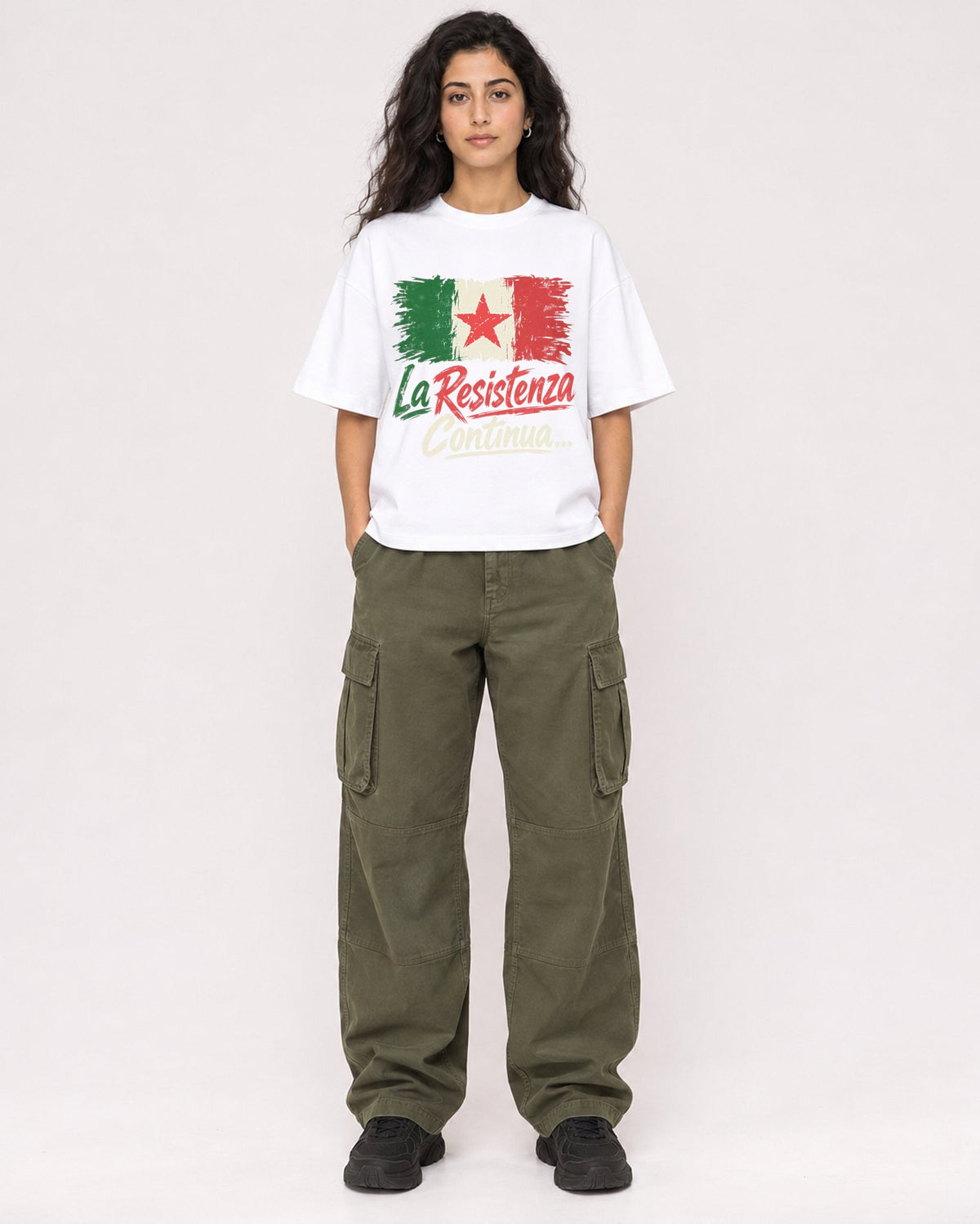 Mockup Boxy Heavyweight Tee White female full-body 07