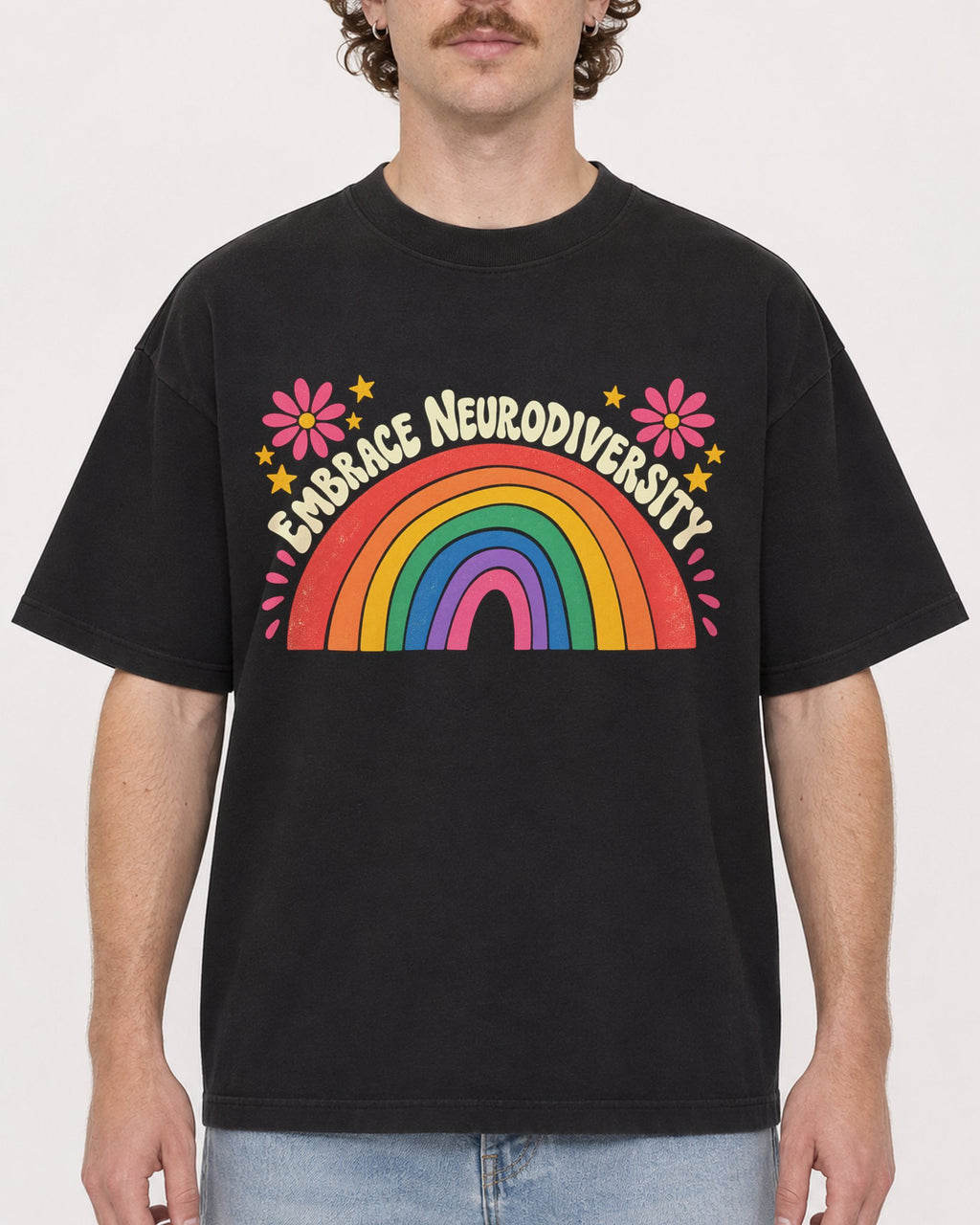 Mockup Boxy Heavyweight Tee Black male close-up 09