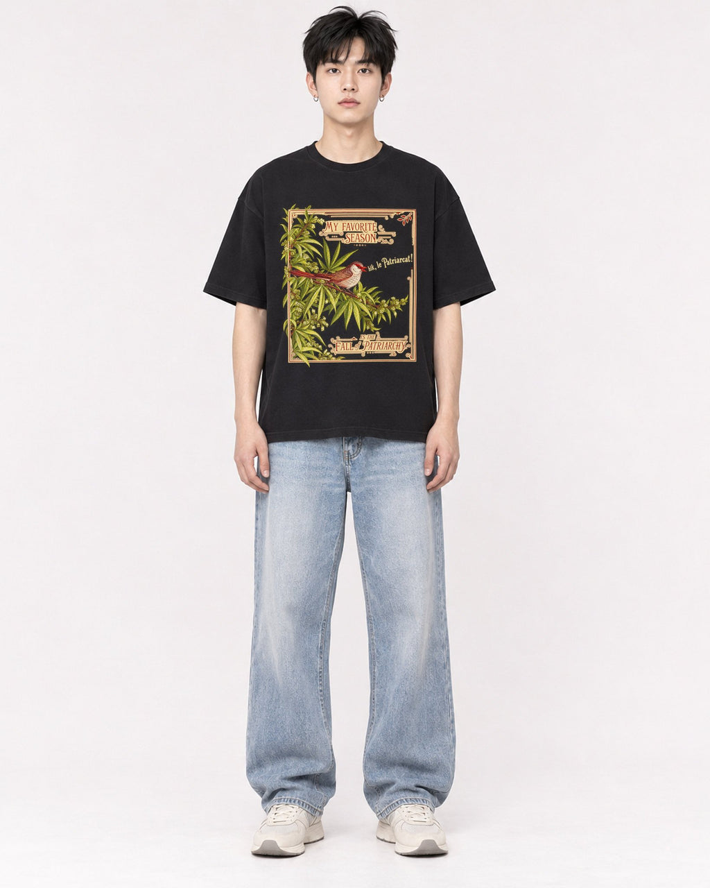 Mockup Boxy Heavyweight Tee Black male full-body 01