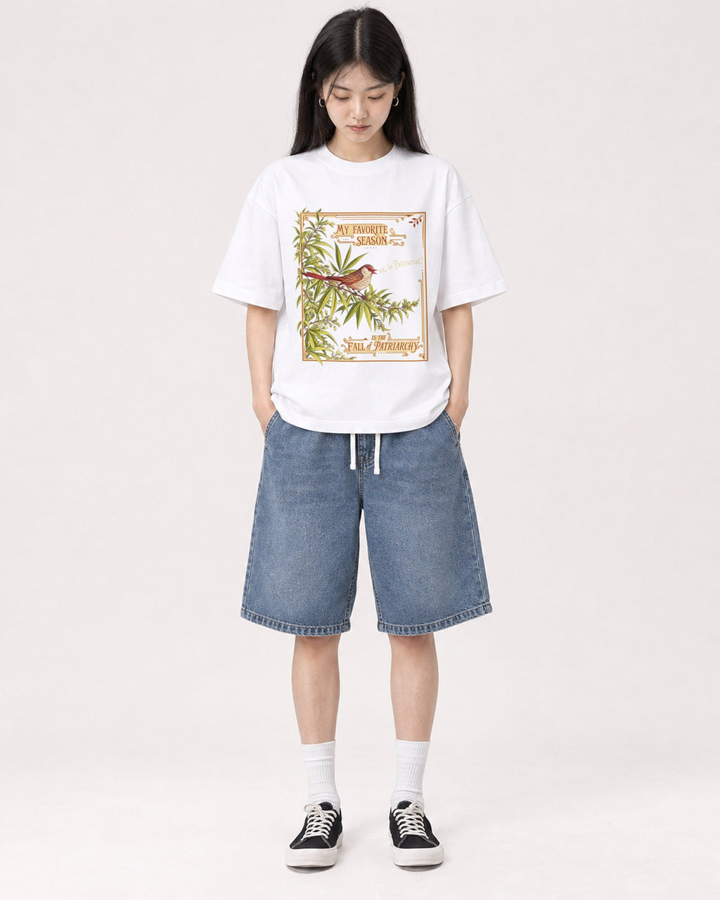 Mockup Boxy Heavyweight Tee White female full-body 01