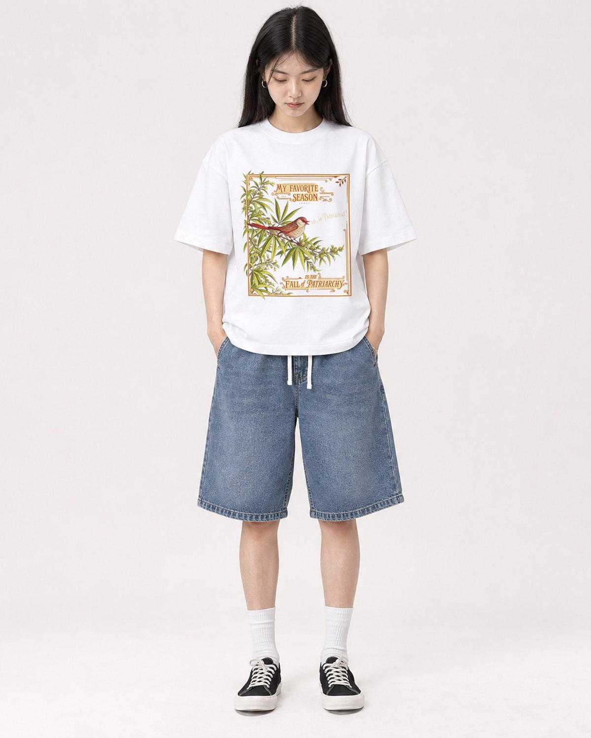 Mockup Boxy Heavyweight Tee White female full-body 01