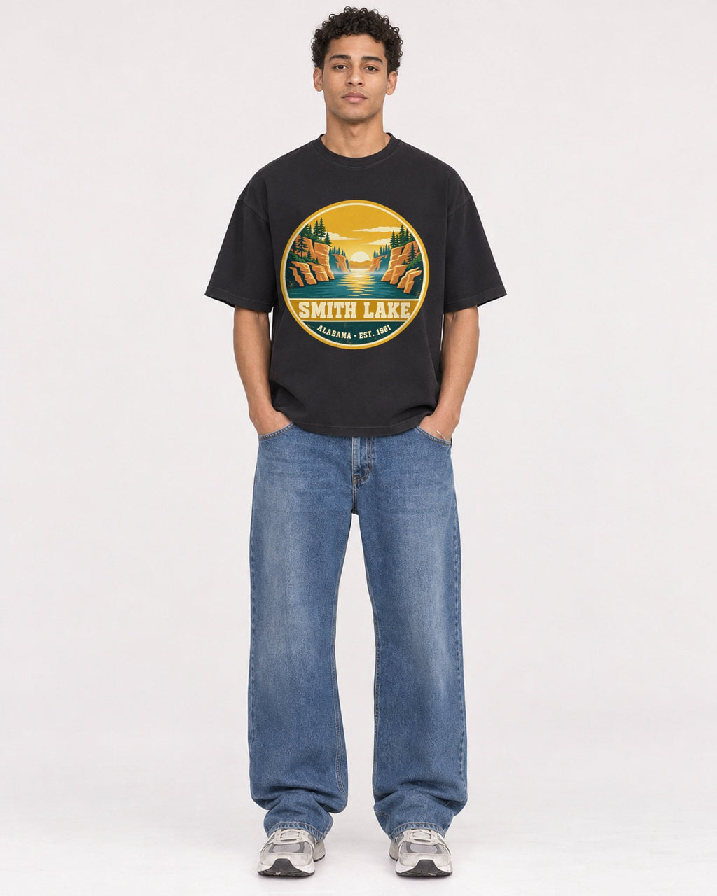 Mockup Boxy Heavyweight Tee Black male full-body 10
