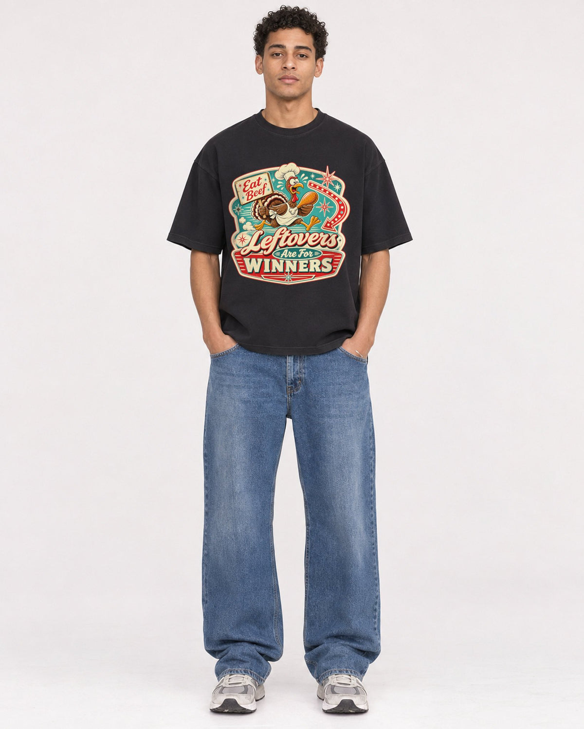 Mockup Boxy Heavyweight Tee Black male full-body 10