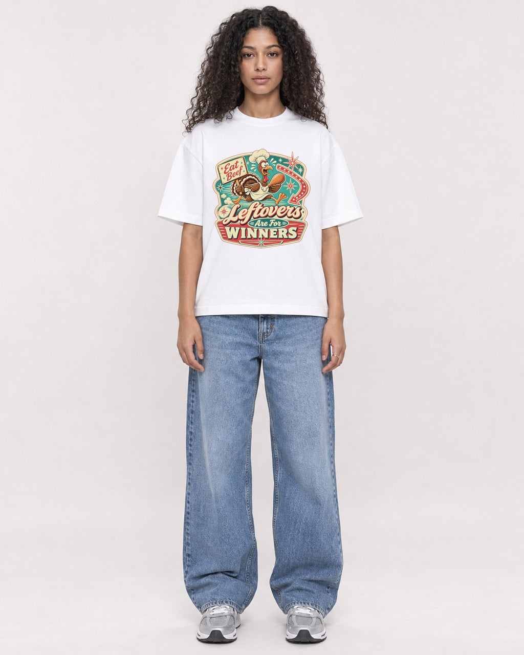 Mockup Boxy Heavyweight Tee White female full-body 10