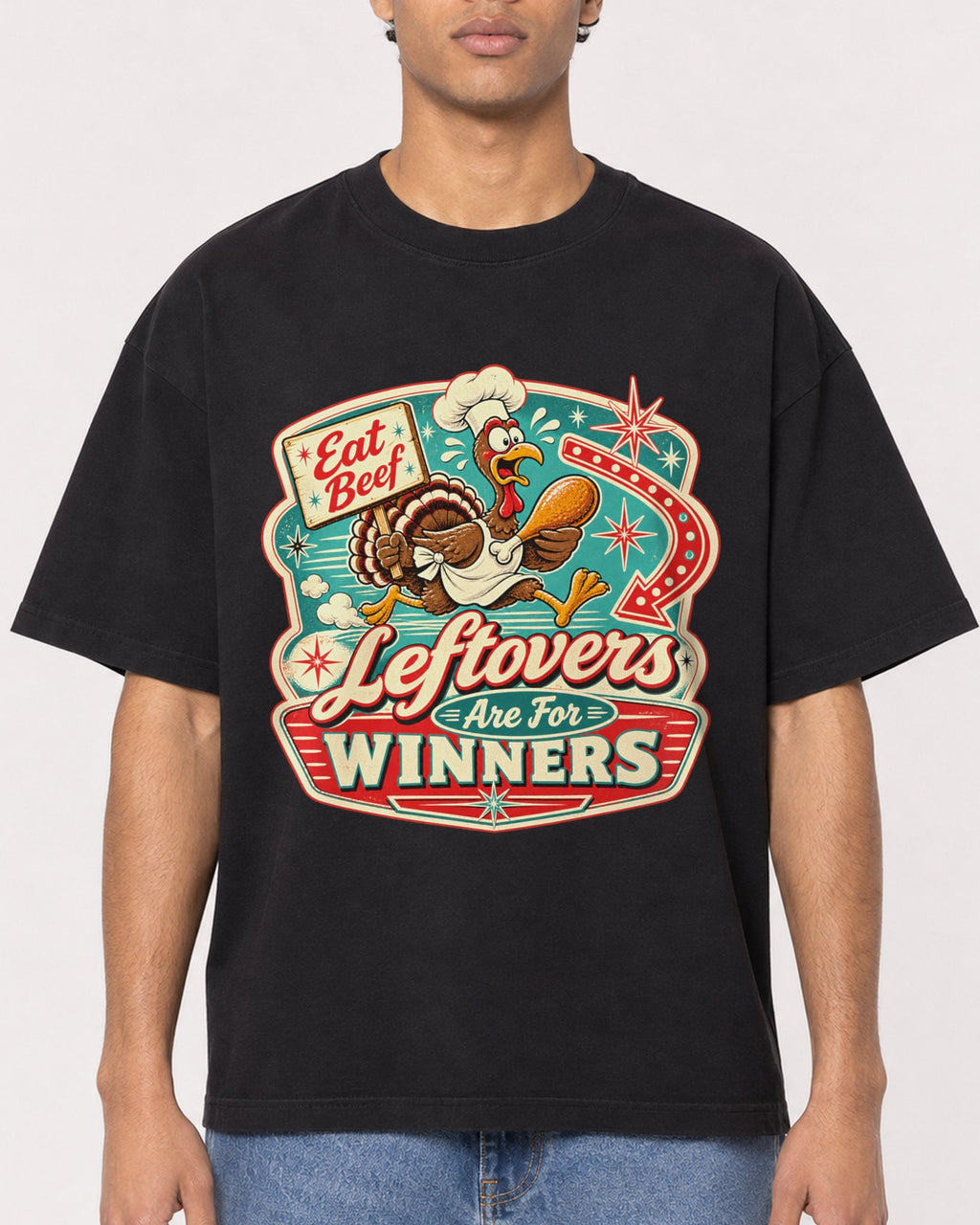 Mockup Boxy Heavyweight Tee Black male close-up 10