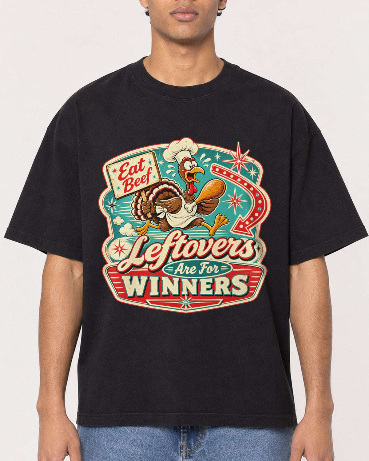 Mockup Boxy Heavyweight Tee Black male close-up 10