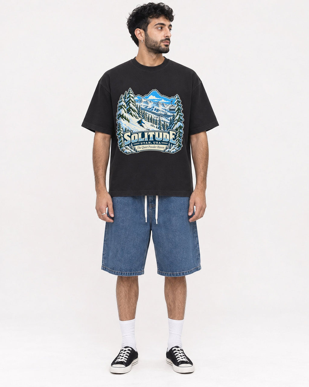 Mockup Boxy Heavyweight Tee Black male full-body 07