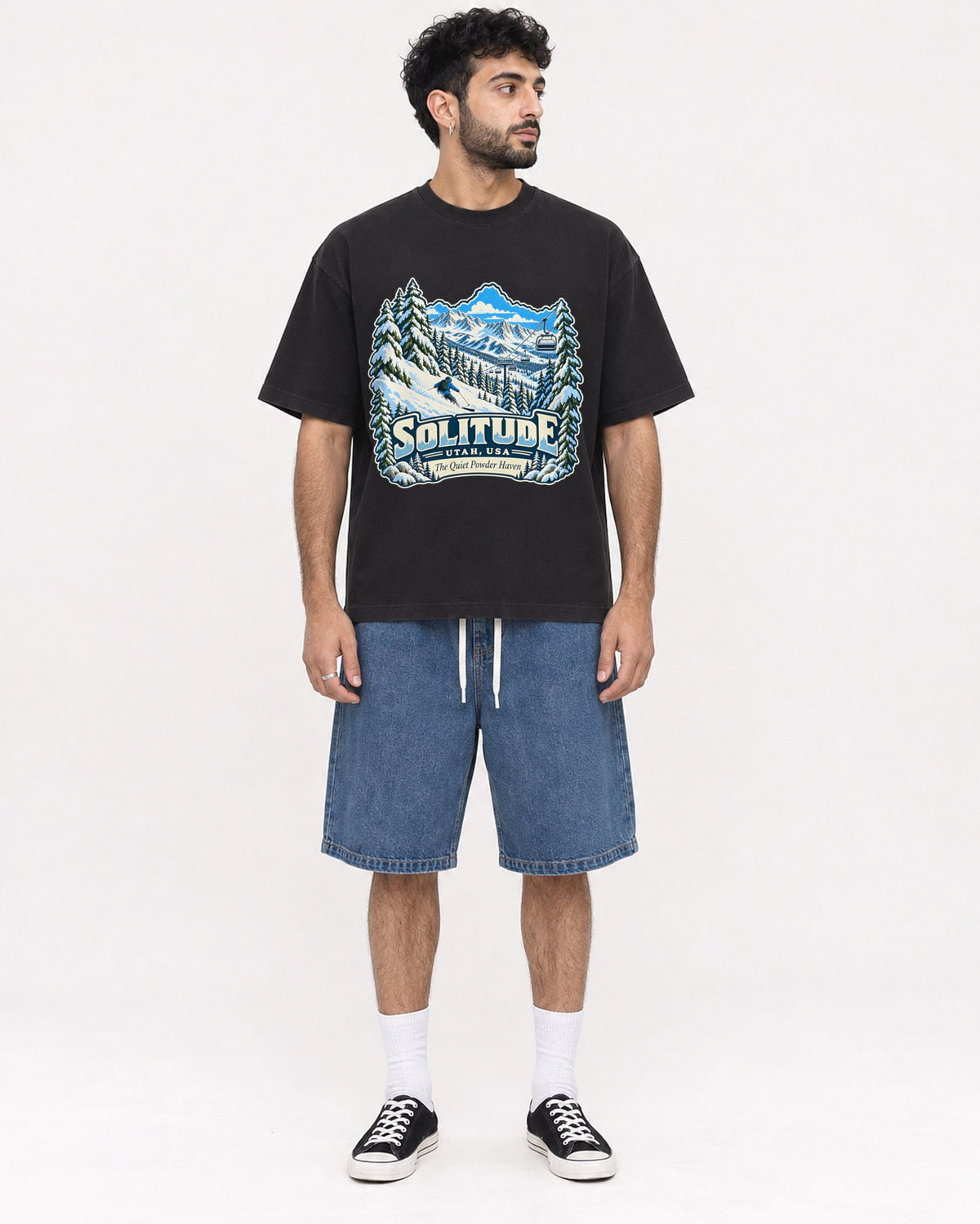 Mockup Boxy Heavyweight Tee Black male full-body 07