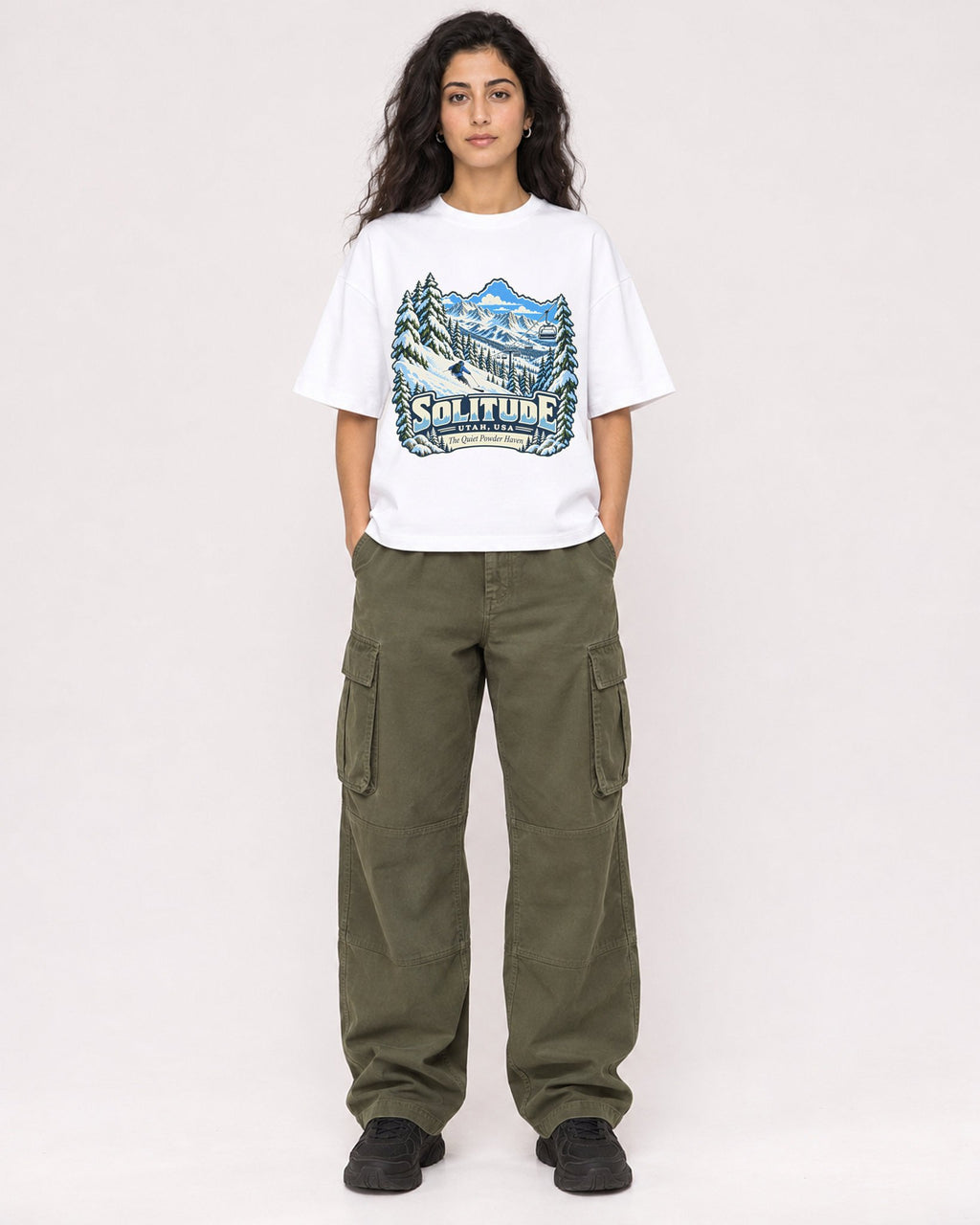 Mockup Boxy Heavyweight Tee White female full-body 07