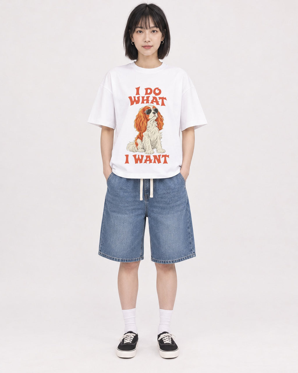 Mockup Boxy Heavyweight Tee White female full-body 11