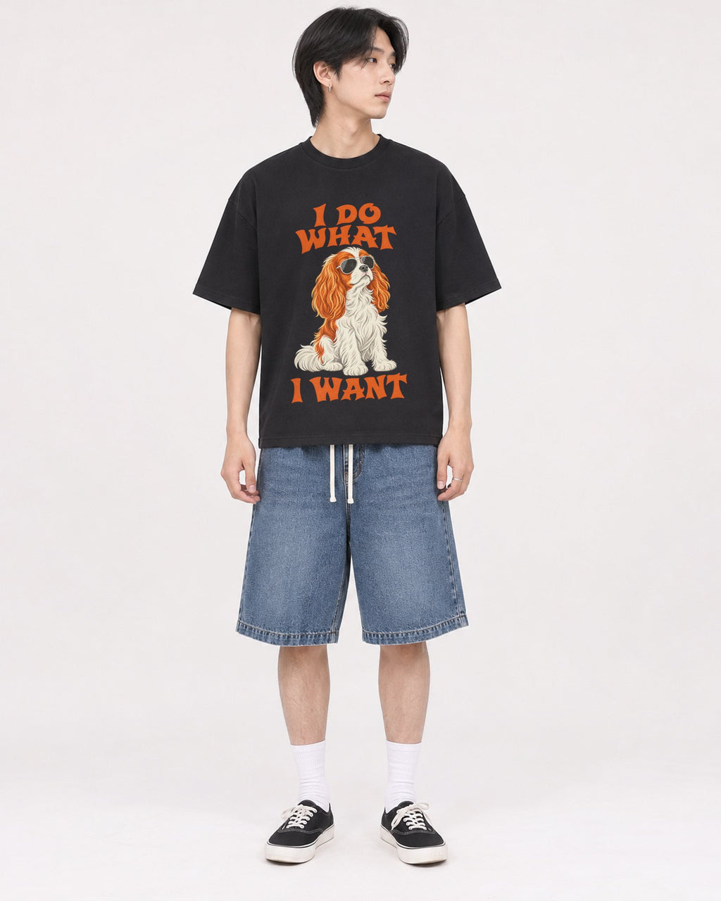 Mockup Boxy Heavyweight Tee Black male full-body 11