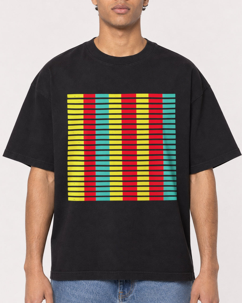 Mockup Boxy Heavyweight Tee Black male close-up 10