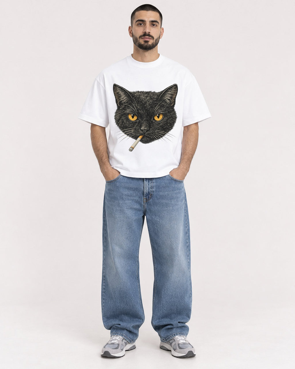 Mockup Boxy Heavyweight Tee White male full-body 37