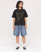 Mockup Boxy Heavyweight Tee Black female full-body 37